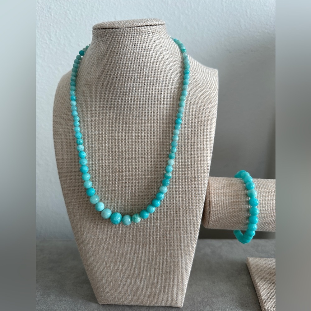 Light Amazonite bead necklace & bracelet set by Jay King - Picture 2 of 16